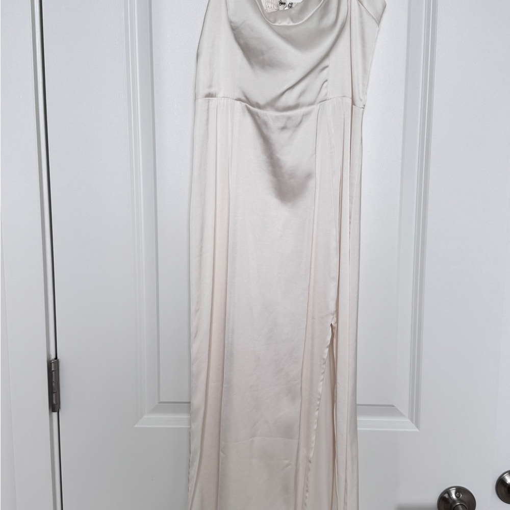 Abercrombie & Fitch Elegant Blue Satin Dress with Spaghetti Straps: Cream